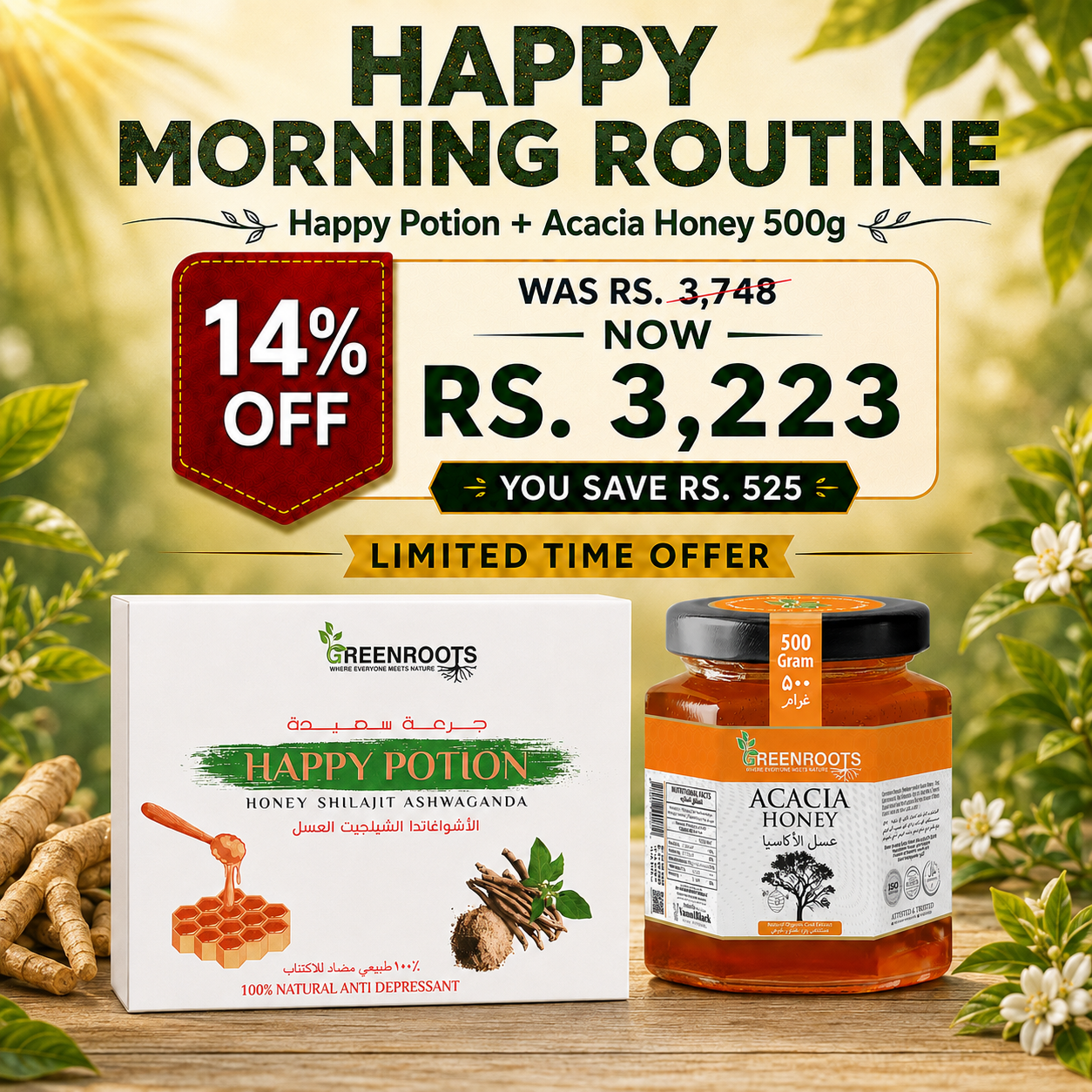 Happy Morning Routine Pack – Happy Potion + Acacia Honey 500g